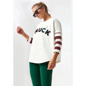 Tuckernuck Women’s M/L White  TNuck Crewneck Pullover Boxy Top Baseball Shirt
